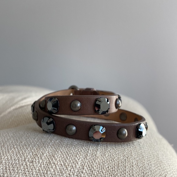 Wrap bracelet beautiful brown and studded adjustable - Picture 6 of 9